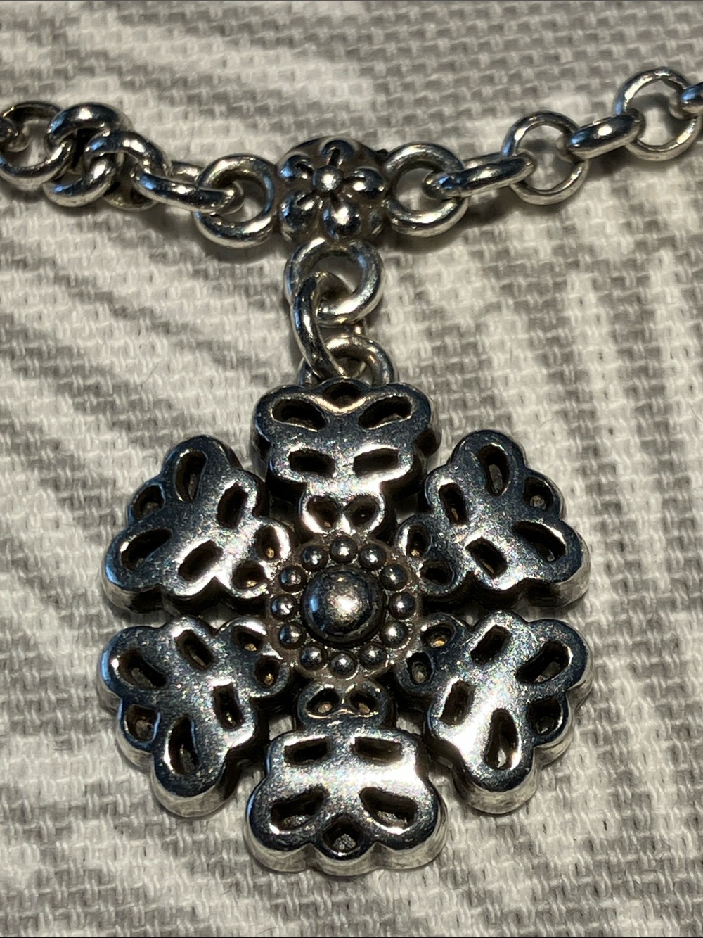 18 inch, silver tone, three station, flower necklace